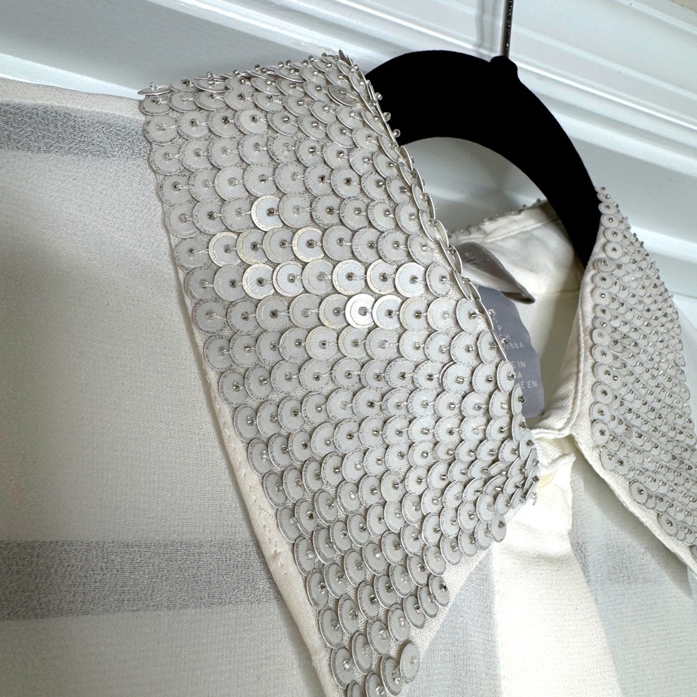 H&M Sequin-Collared Sheer Button Down Blouse Shirt - image 2